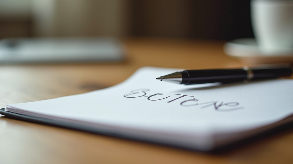 Close-up view of a journal and pen on a wooden table, symbolizing goal setting