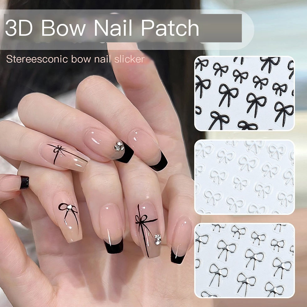 Thumbnail: 5D Minimalist Embossed Bow Nail Stickers (Black/White/Silver)