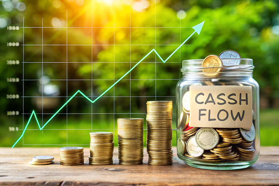 Flow in a small to large cash, cash flow chart for small business.