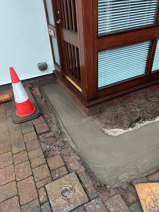 footings dug at domestic property and concrete poured for foundations for an extension. Underground drainage installed.