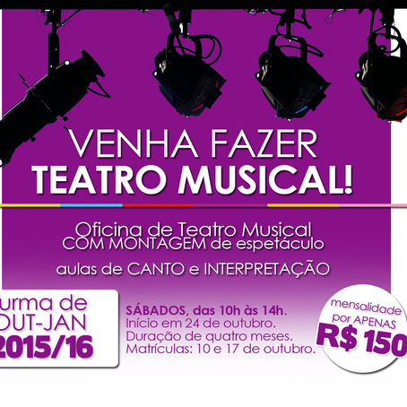 Inscrições abertas para Oficina de Teatro Musical!