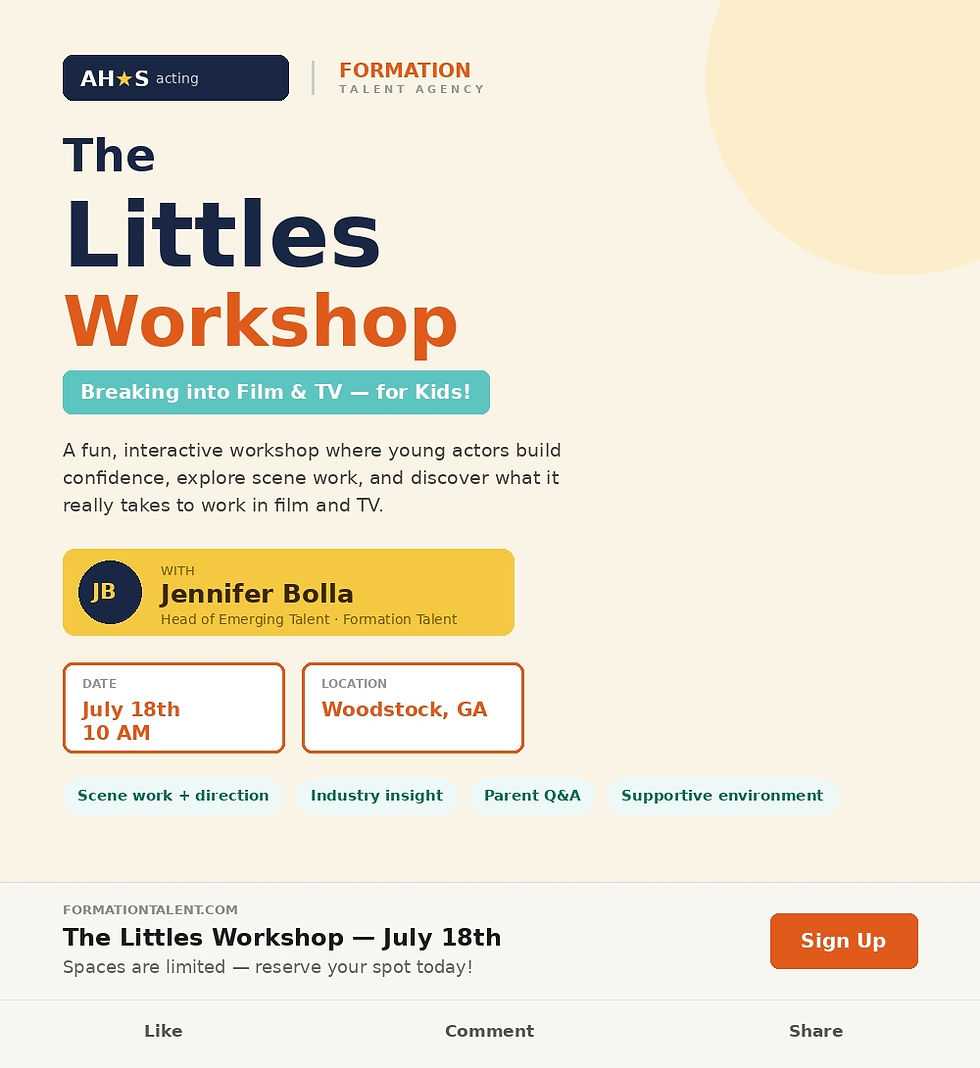 "Littles" On Camera Acting Workshop | Formation Talent Agent - Jennifer Bolla