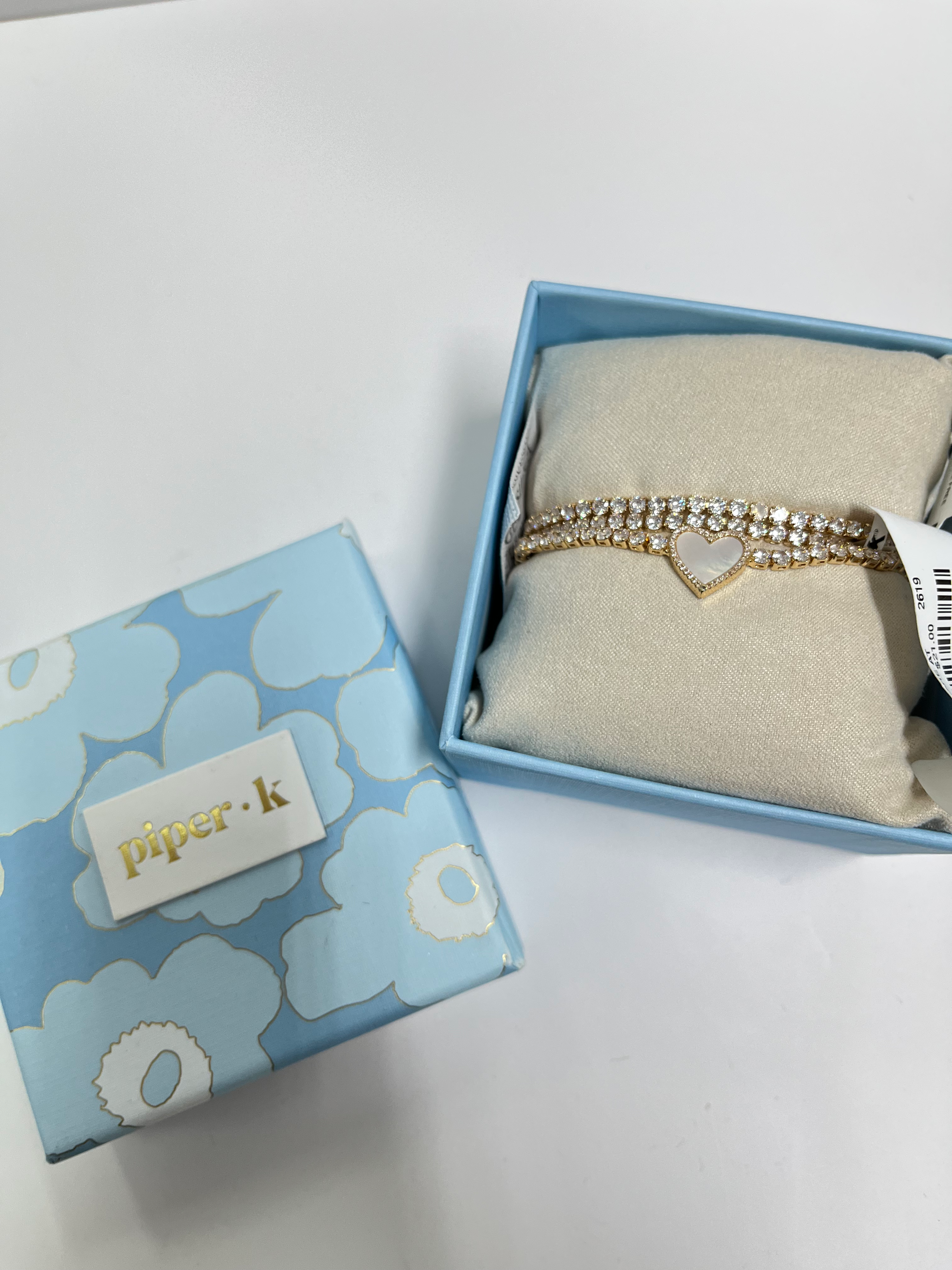 Piper K Heart Pendant Crystal Rhinestones Bedazzle Toggle Tennis Gold Bracelet