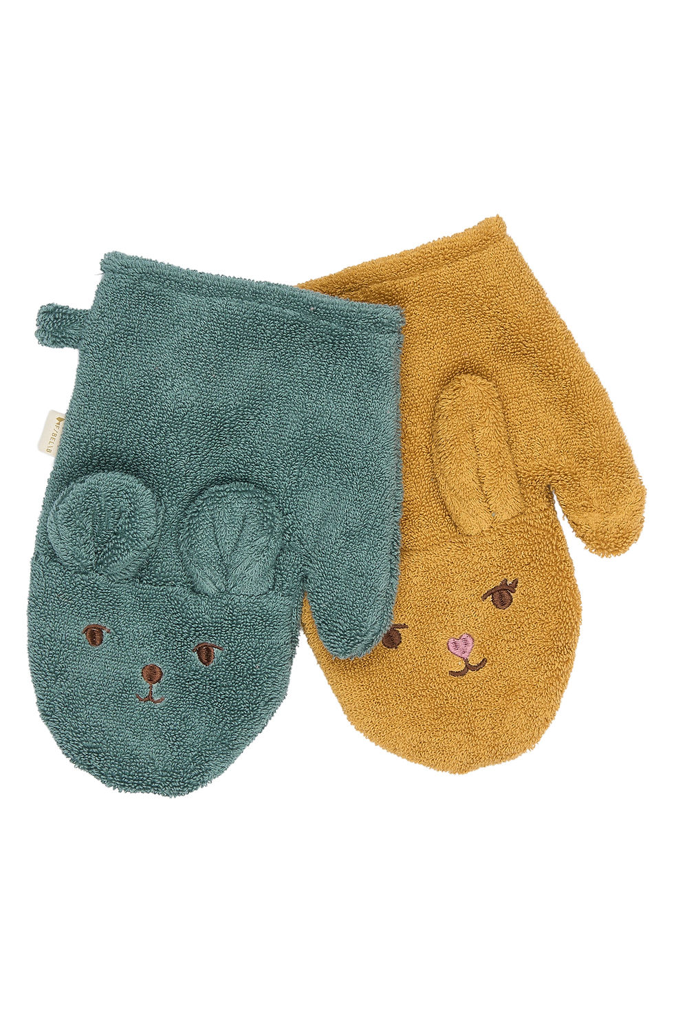Organic Bath Mitts Bear and Bunny 2pack - Wood Thrush , Fabelab