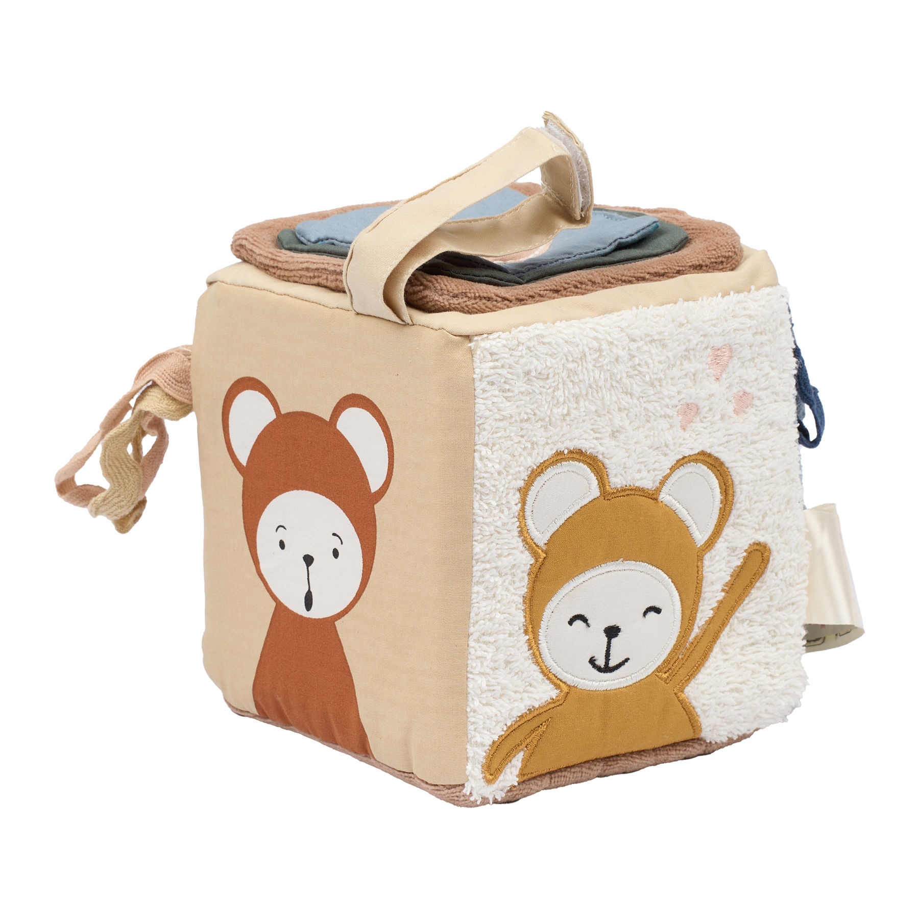 Organic Fabric Cube Baby Toy - Bob has feelings , Fabelab