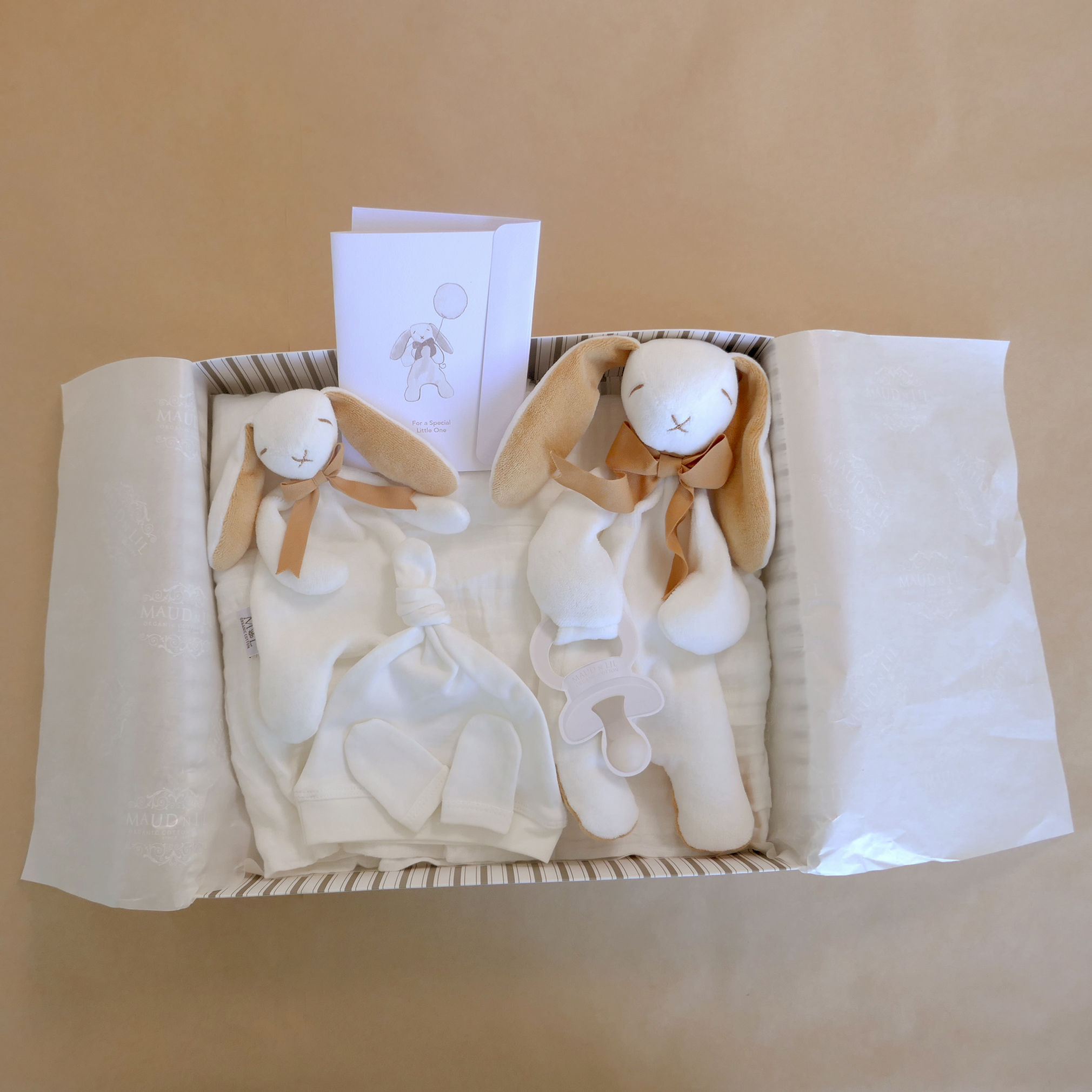 Organic Luxury Binky The Bunny Baby Gift Box - White/Sand, Maud N Lil Organic
