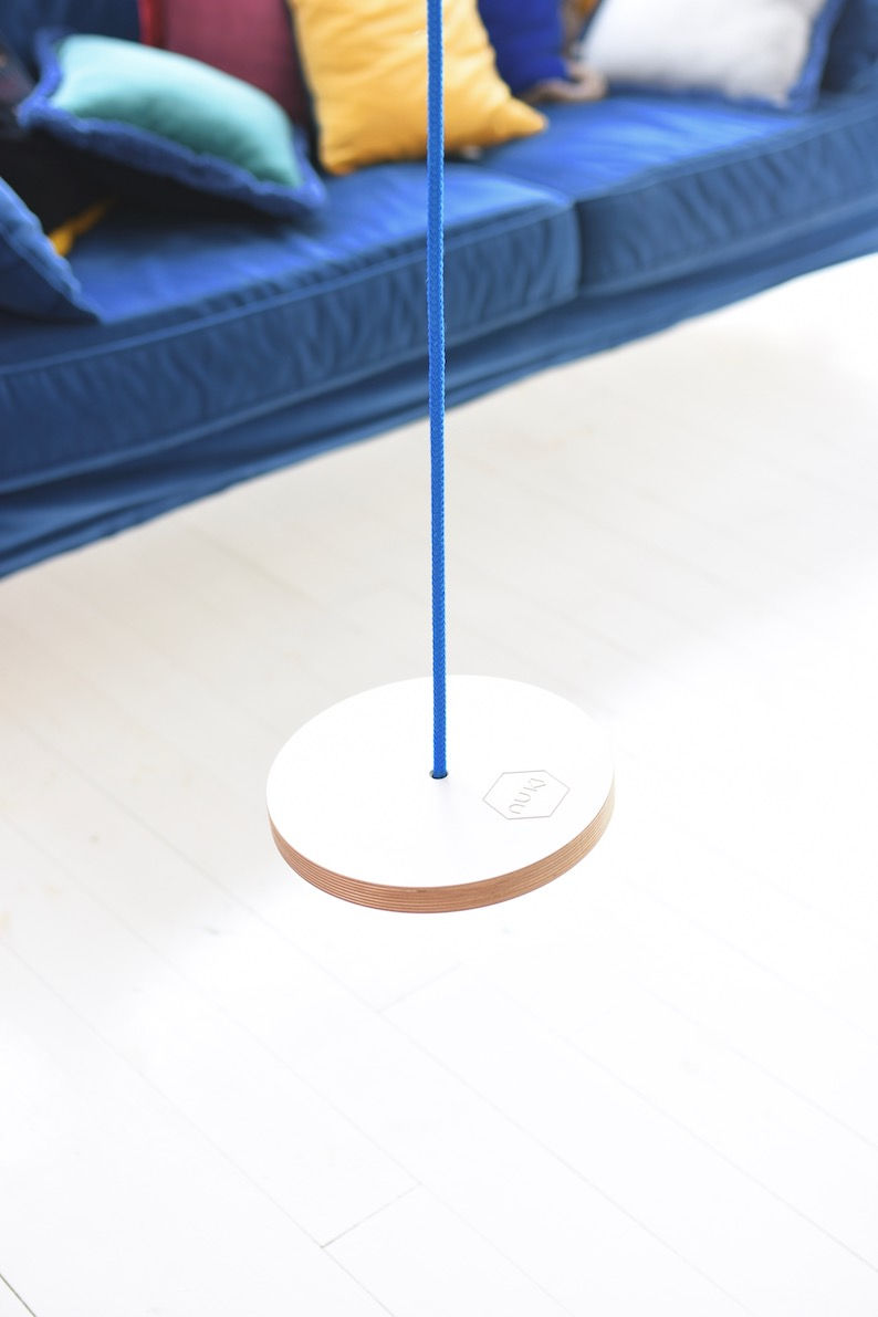 Thumbnail: Kids Circle Swing - White with Blue Rope, Nuki