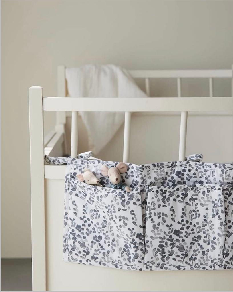 Thumbnail: Organic Cotton Crib/Cot Bed Pockets Grey Leaf, Born Copenhagen