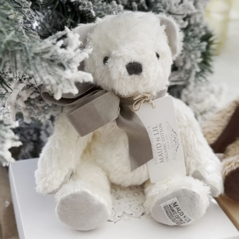 الصورة المصغرة: Organic Edward Teddy Bear in Gift Box - White/Grey, Maud N Lil Organic