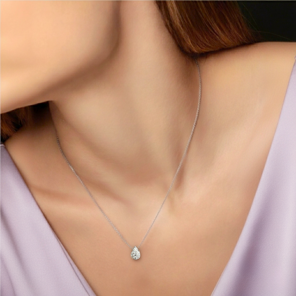 Прев'ю: Diamant-Tropfen-Halskette 14K Weißgold (585) Laborgezüchtete Diamanten 0,26 ct
