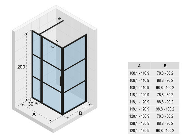 Thumbnail: RIHO Grid GB203 douchecabine XL 130x100, 200 hg, zwart