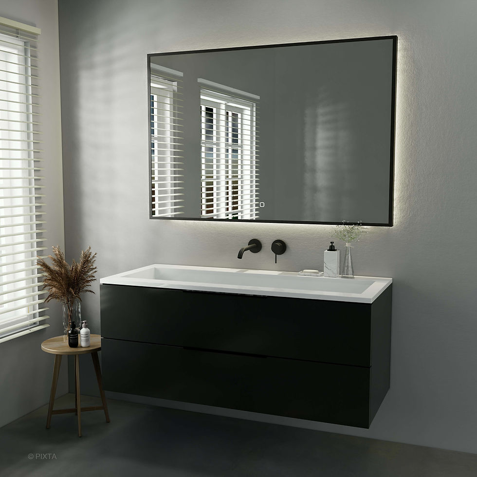 Thumbnail: Rechthoekige spiegel met mat zwarte rand in indirect dimbaar licht 120x80 cm
