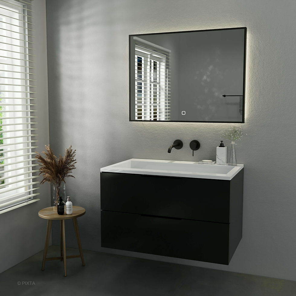 Thumbnail: Rechthoekige spiegel met mat zwarte rand in indirect dimbaar licht 80x60 cm