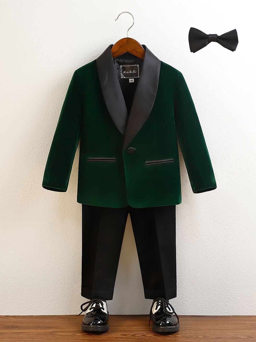 Thumbnail: Ensemble Blazer Élégant en Velours Vert pour Garçons Luobobeibei avec Pantalon N
