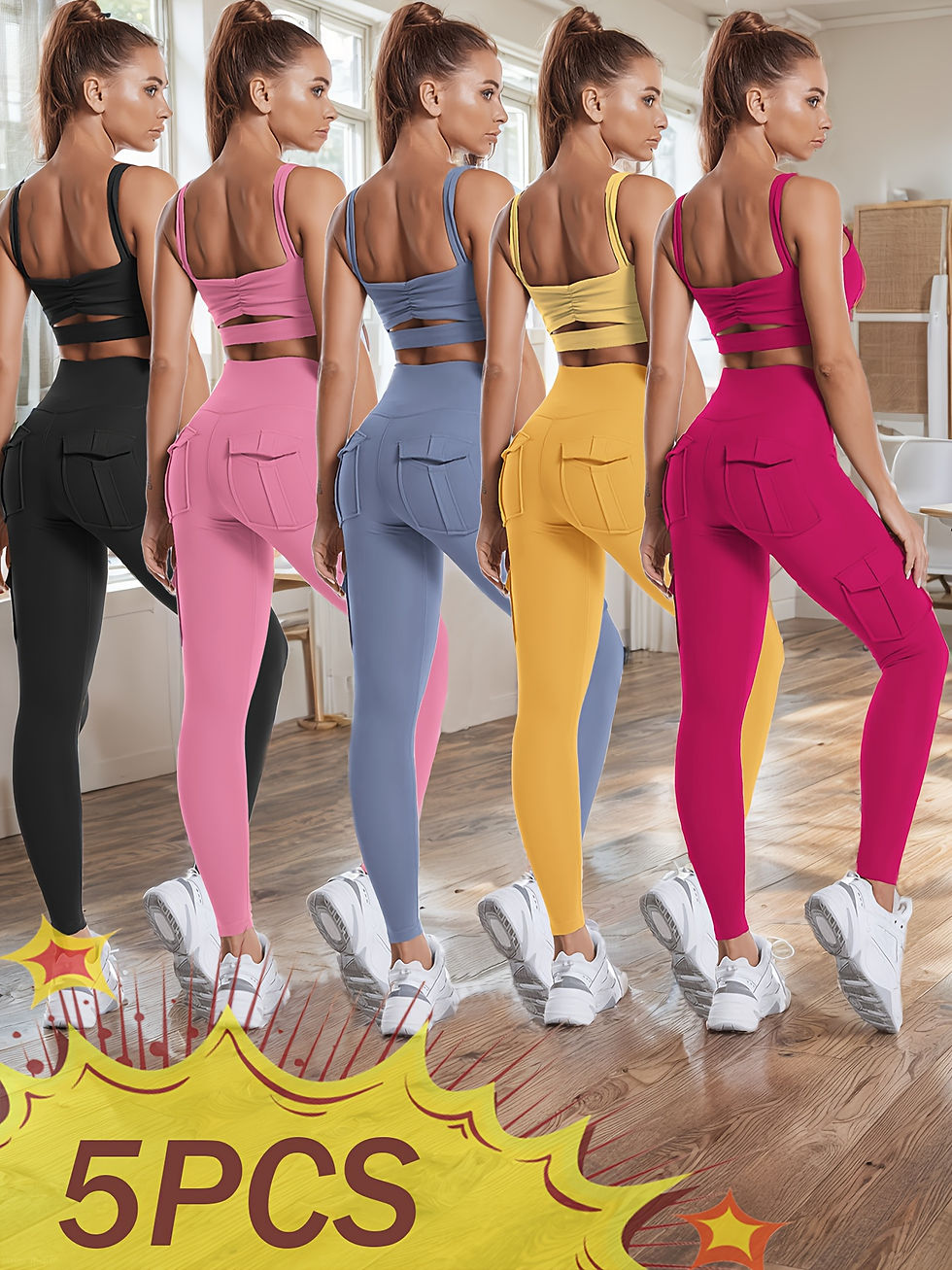 Thumbnail: Ensemble de 5 leggings de yoga taille haute avec 4 poches, ensemble multi-pack p
