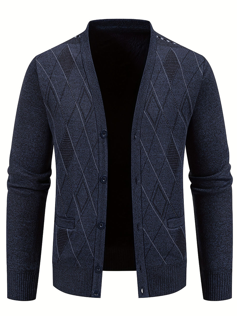 Thumbnail: Cardigan décontracté à col en V pour homme - Tissu tricoté 100 % polyester avec 