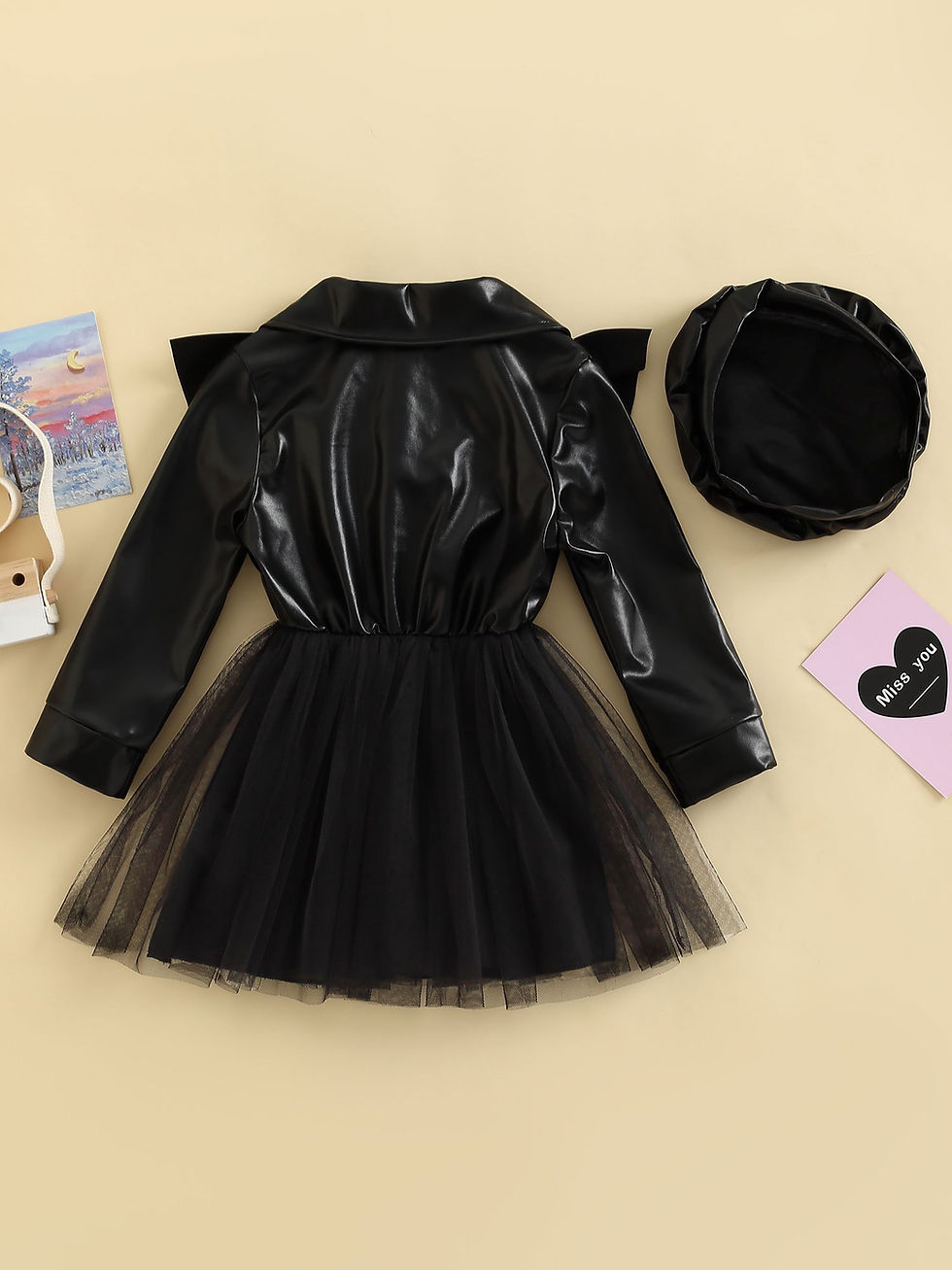 Thumbnail: Robe de mode pour filles enfants de 3 à 7 ans avec chapeau à béret, vêtements d'