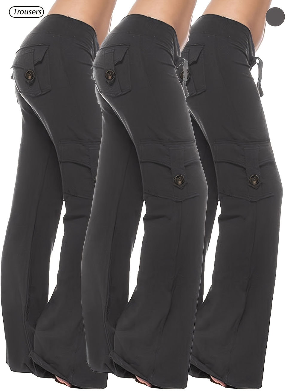 Thumbnail: 3pcs Pantalons de Travail pour Femmes, Taille Haute, Jogging Ample Grande Taille