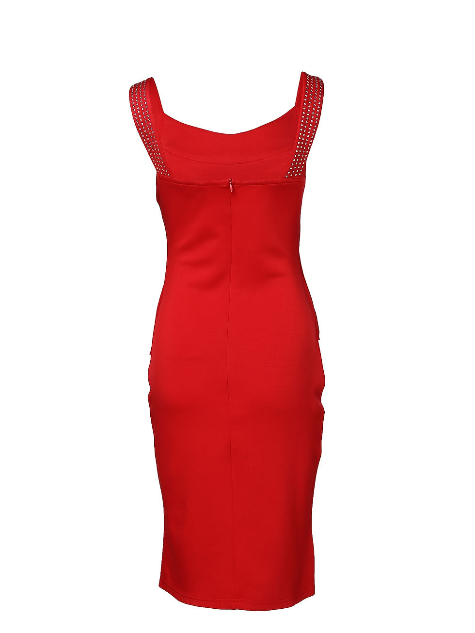 Thumbnail: Robe moulante sans manches à col en V avec ornements en strass - Tissu en tricot