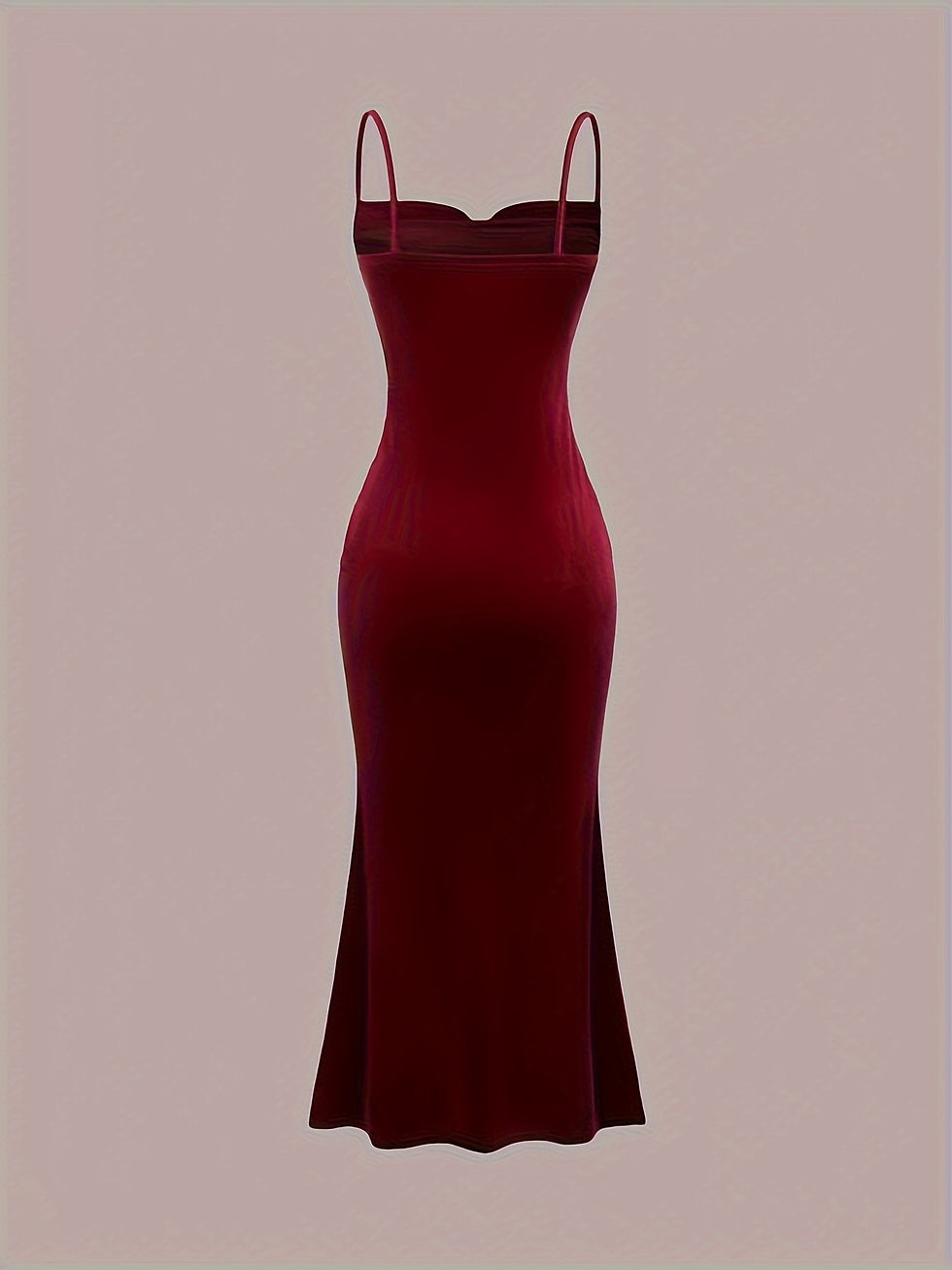 Thumbnail: Robe de sirène en velours épuré, sans manches, à bretelles, couleur unie, en pol