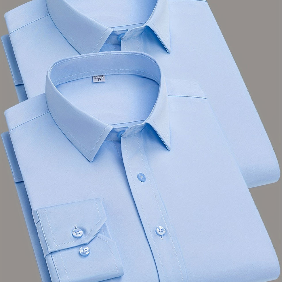 Thumbnail: 2 chemises de travail pour hommes en polyester de couleur unie, coupe régulière,