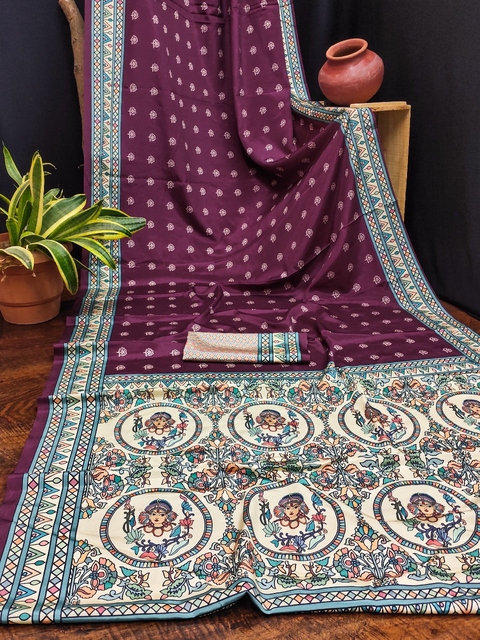 Thumbnail: Crape Silk in Madhupani Prints