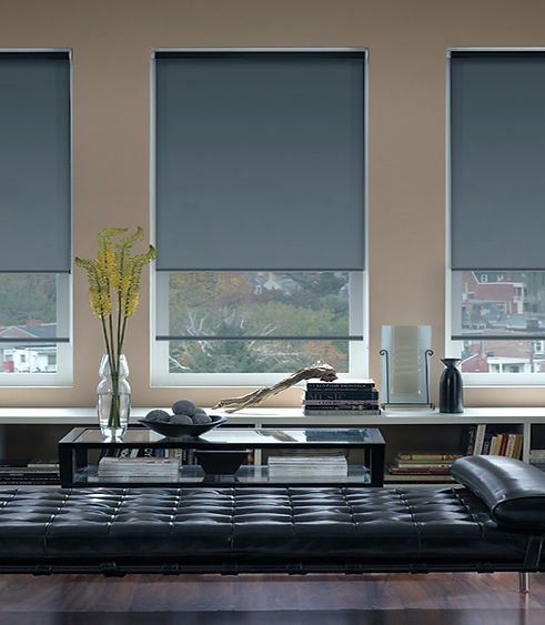 crestron motorised blinds in a luxury living room