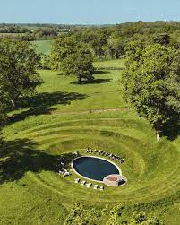 aerial shot of sunken swimming pool at wilderness reserve
