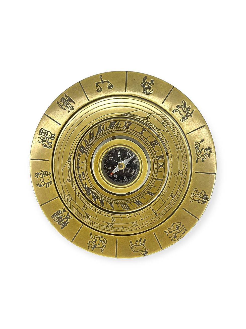 Miniatura: Zodiac Engraved Brass Compass - Astrological Navigation Tool