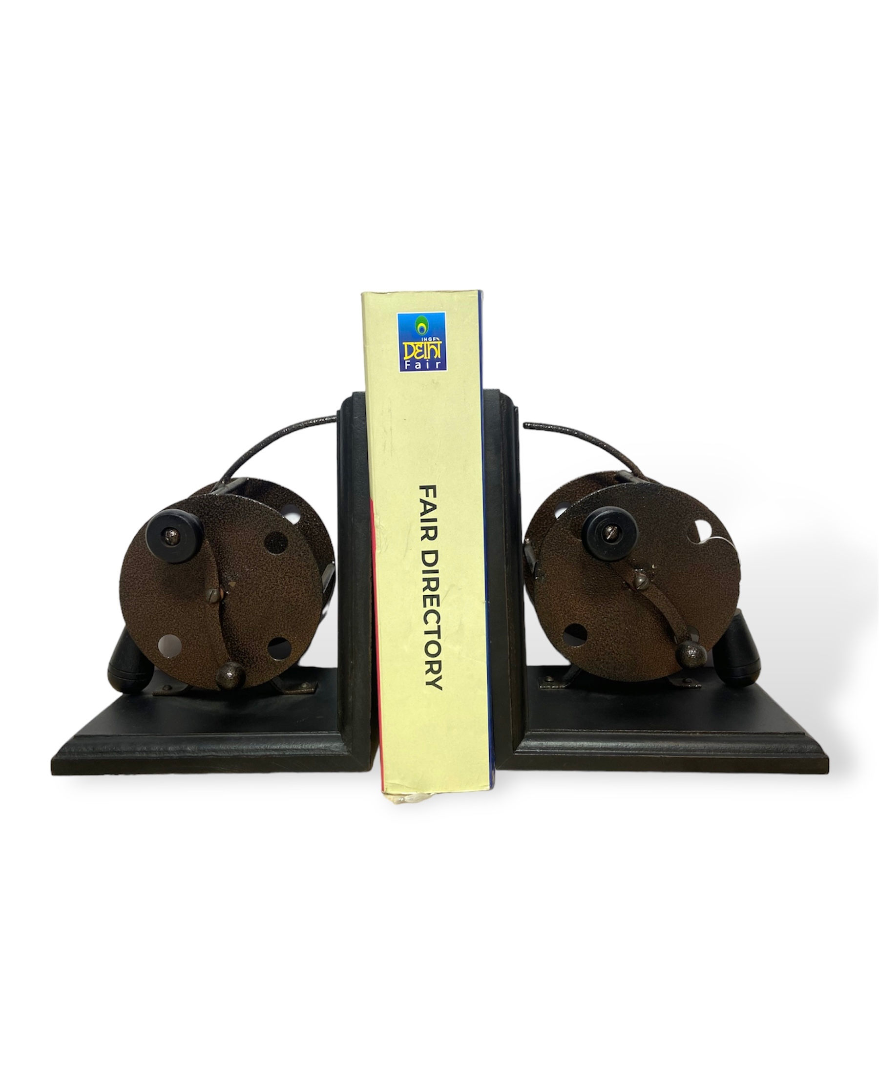 Fish Reels Bookend with Wooden Base - BE10