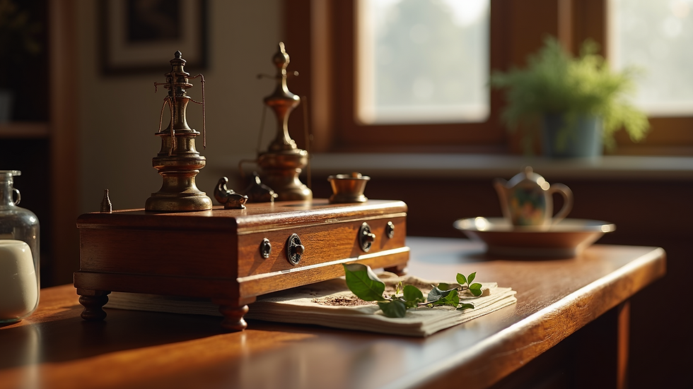 Eye-level view of a wooden maritime decor piece with brass accents