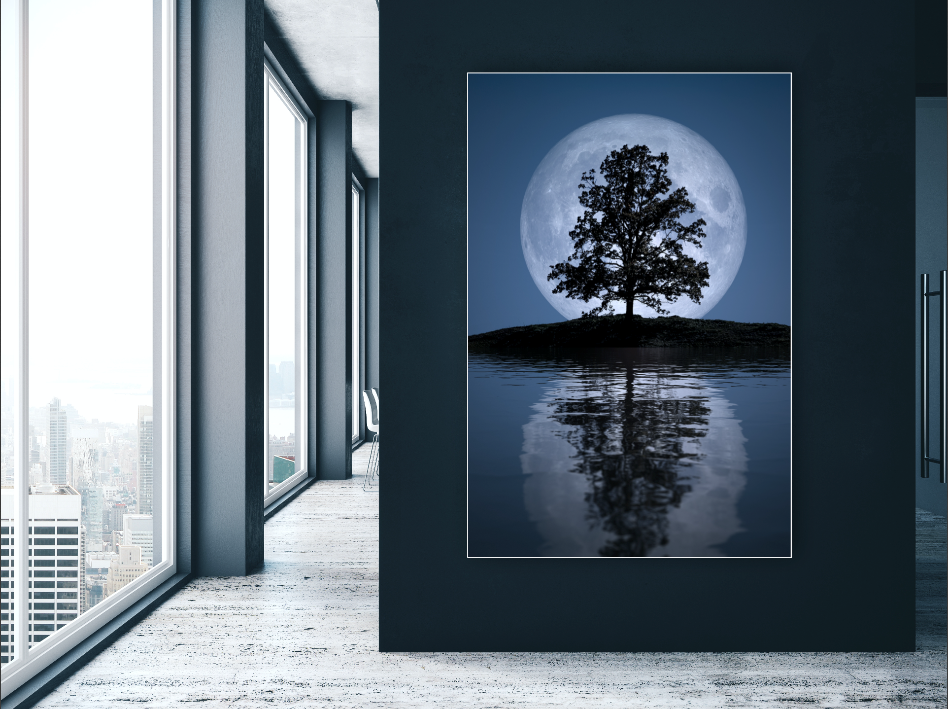 Full Moon with tree reflection