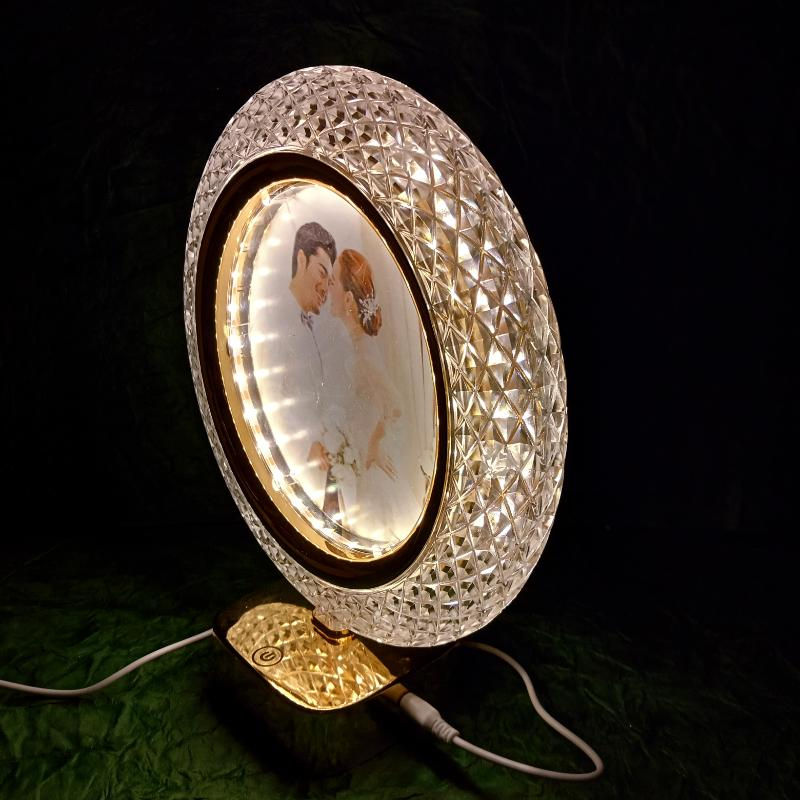 Thumbnail: Crystal LED Night Lamp Personalised Round Photo Frame Valentine Day Gift