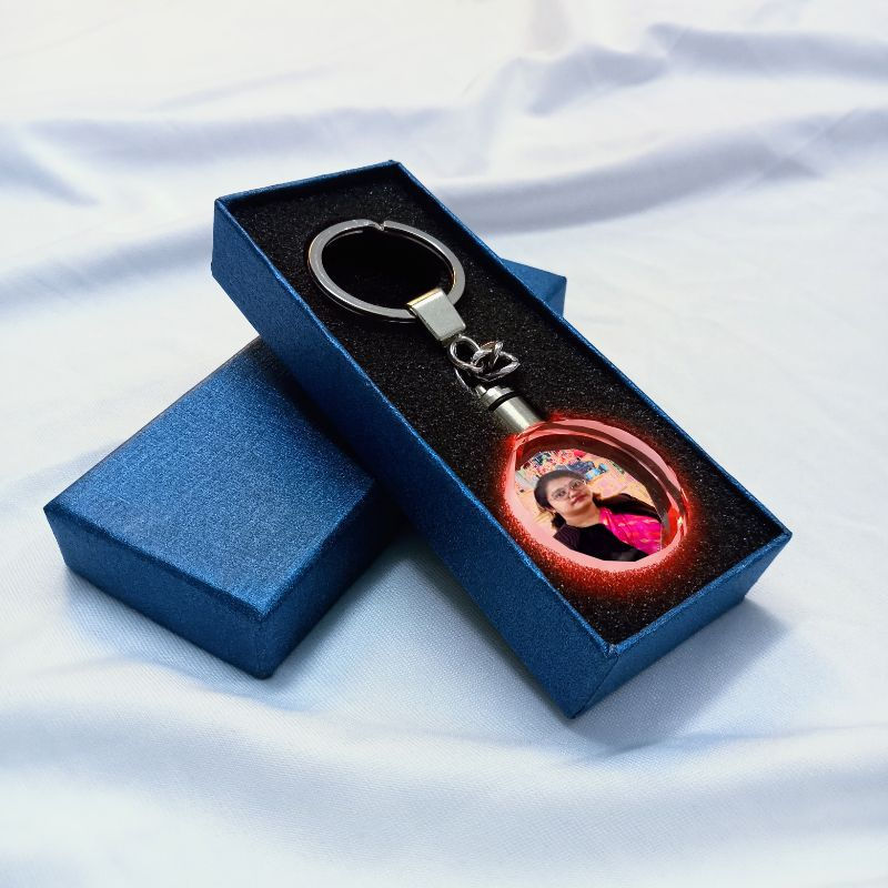 Thumbnail: Crystal Keychain Personalised Multicolour LED Rounded Key Ring