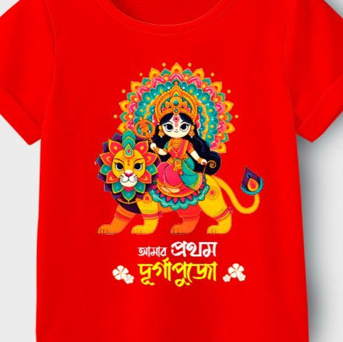 Prothom Durga Puja Unisex Kids T-shirt Pure Cotton Red