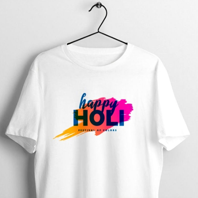 Thumbnail: White Polyester Happy Holi Tshirt For Men And Women M L XL 2XL