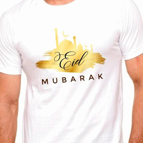 Thumbnail: Eid Mubarak Muslim Festival T-shirt Unisex White Blended Cotton Polyester Tees