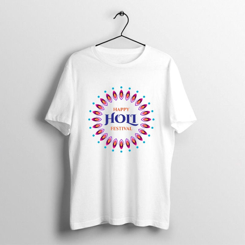 Holi Special Tshirt For Men And Women Polyester Round Neck White Tshirt