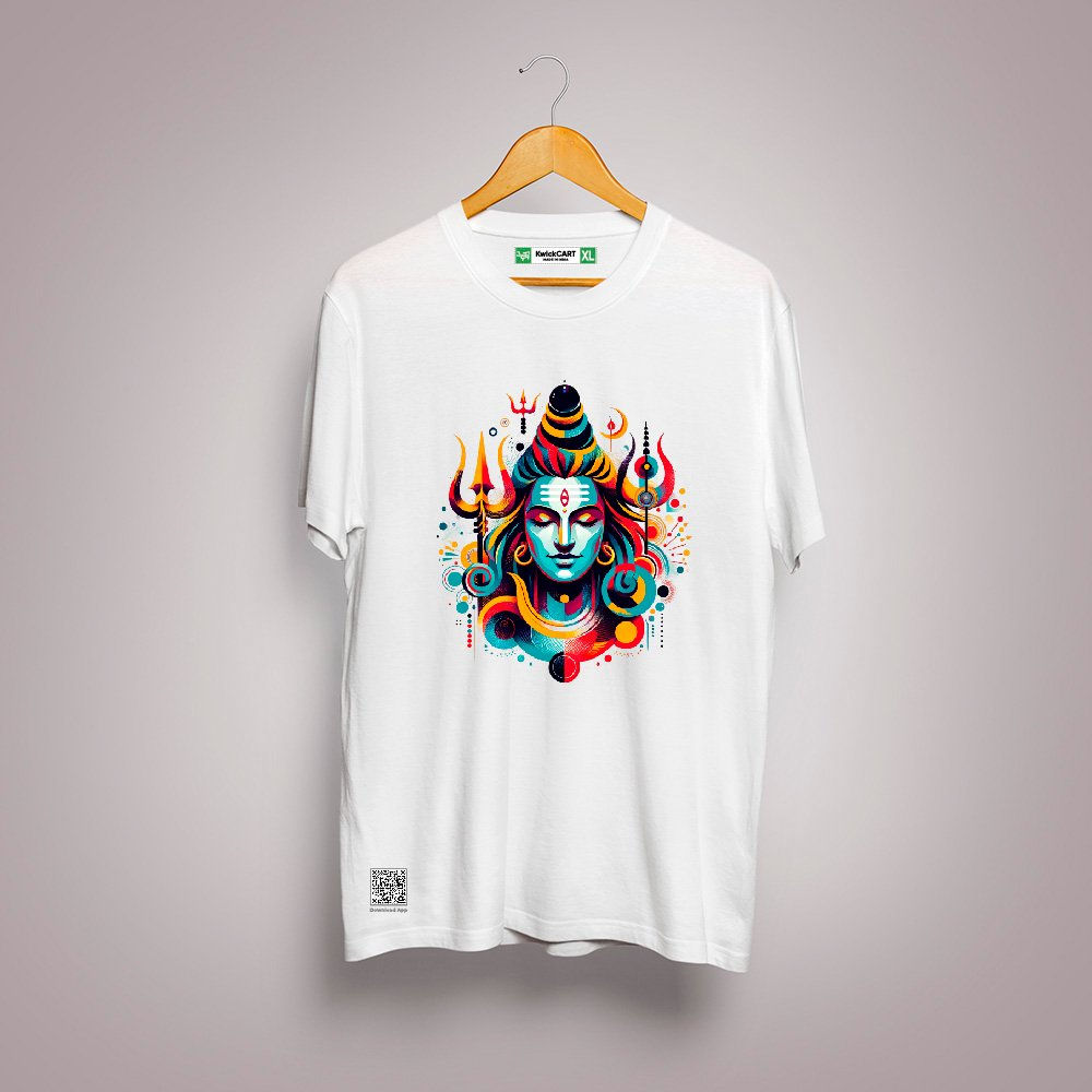 Har Har Mahadev Unisex Printed Round Neck T-shirt White Black