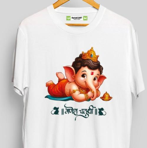 Happy Ganesh Chaturthi Blended Cotton T-shirt  Hindi
