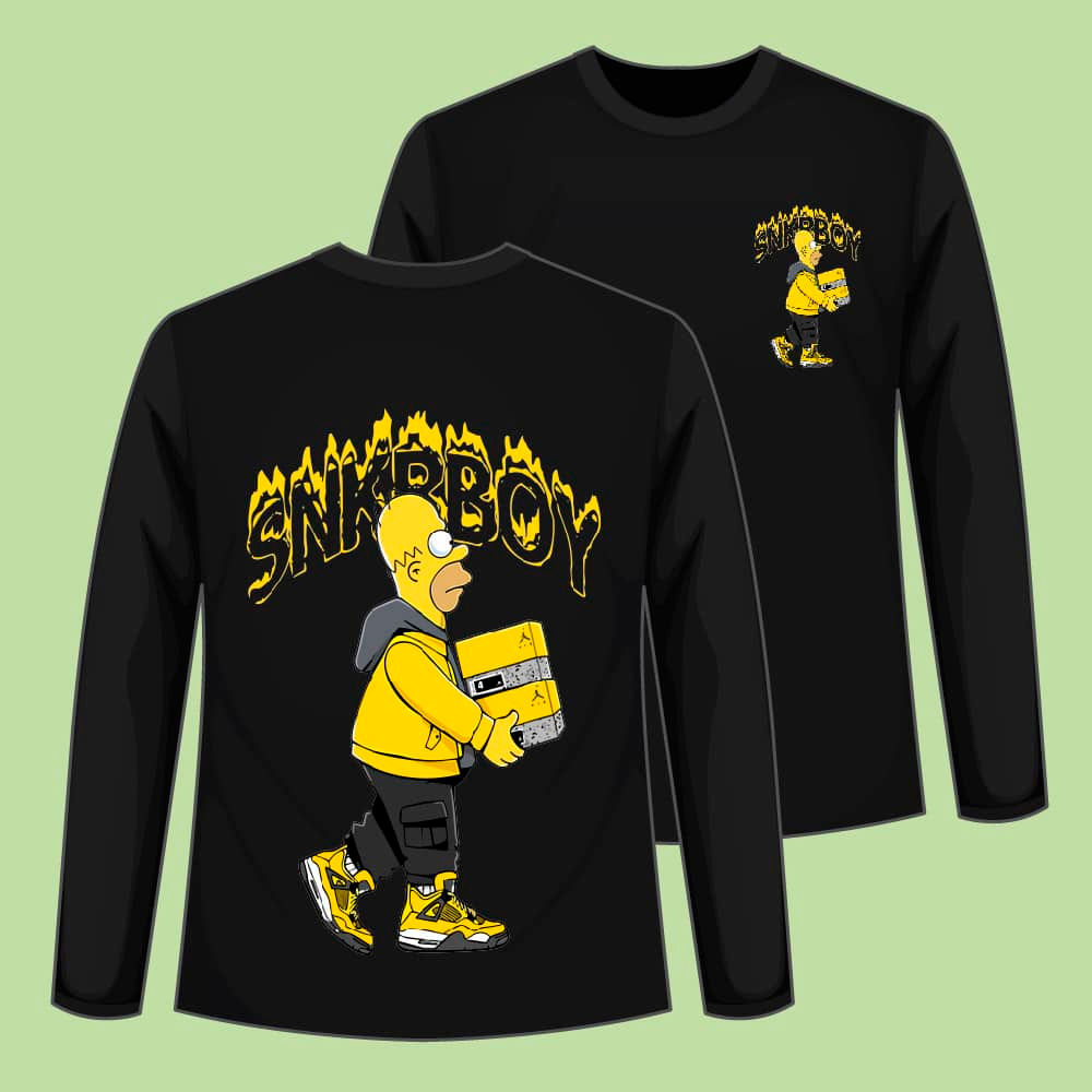 SNKRBOY Walking Black Full Sleeve Cotton T-shirt For Boys Cartoon Print Tees