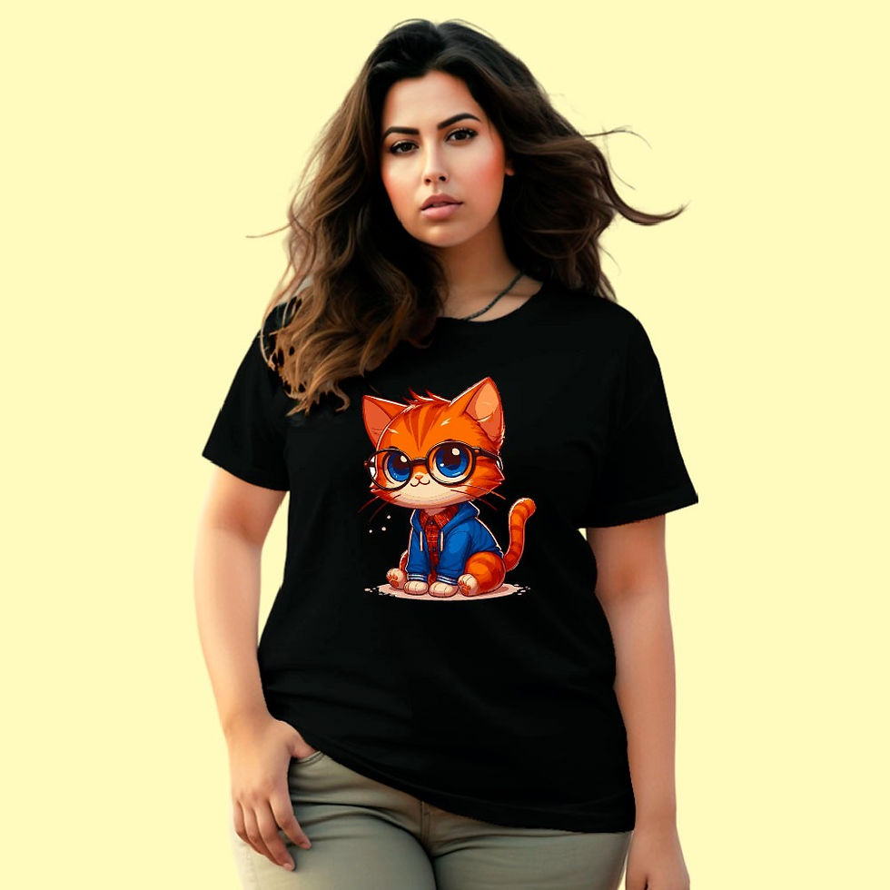 Popular Trendy Cute Cat Graphic Printed T-shirt For Women Regular Fit Cotton Tee