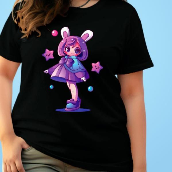 Beautiful Cartoon Printed Girls T shirt Premium Black Cotton Tees M L XL