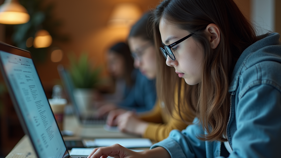 Close-up view of a student studying online