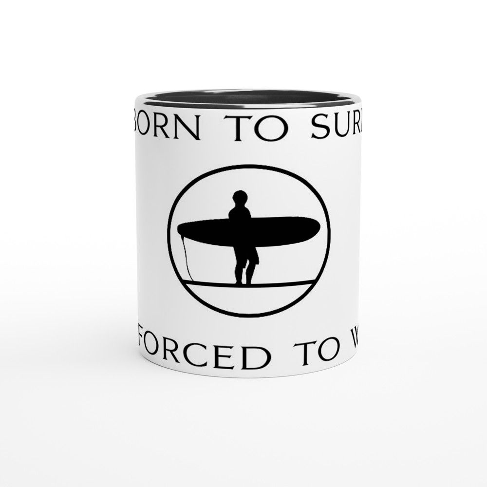 White 11oz Ceramic Mug with Color Inside - Born To Surf