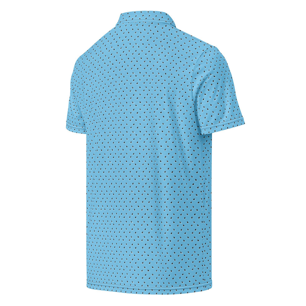 Thumbnail: The Shark Attack slim fit golf polo for men - bold shark fin pattern, classic collar, breathable stretch jersey