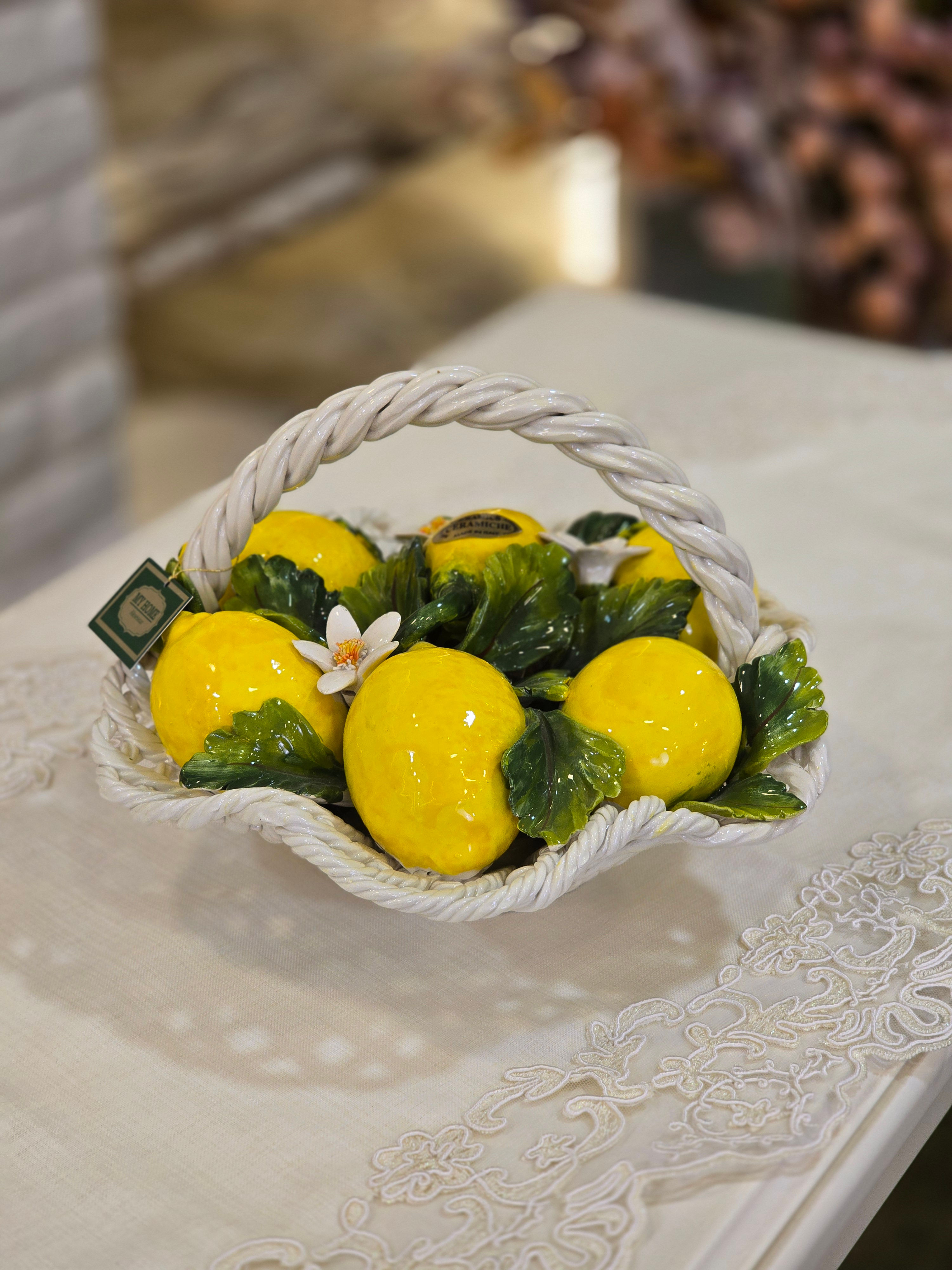 İtalyan Seramik Limonlu Sepet 28x19 cm