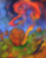 Original oil artwork inspired by fantasy with a large snail, shadows of people, walking houses. NZ colourful imaginative art.