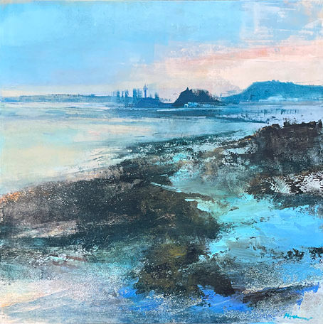 Abstract artwork of coastline in Devonport by Nicky Heenan. Glowing pastel colours.