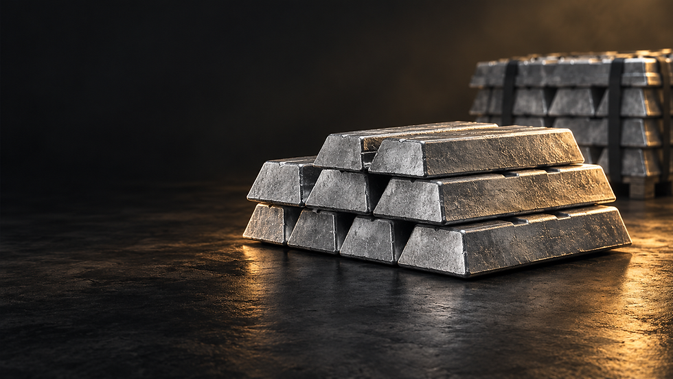 Secondary aluminium alloy ingots on a dark industrial background